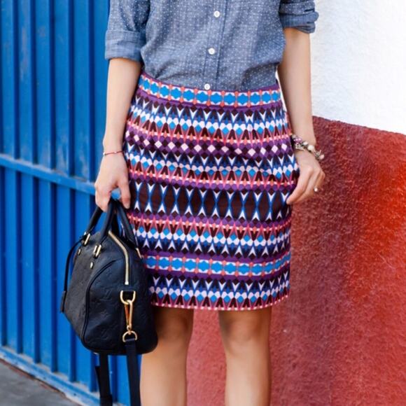 J. Crew Multicolor Gemstone Print Salon Skirt - Picture 1 of 11